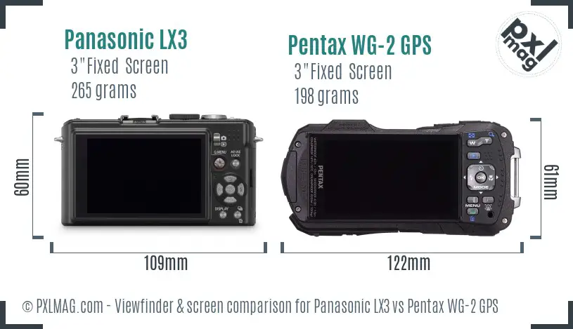 Panasonic LX3 vs Pentax WG-2 GPS Screen and Viewfinder comparison