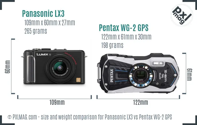 Panasonic LX3 vs Pentax WG-2 GPS size comparison