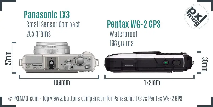 Panasonic LX3 vs Pentax WG-2 GPS top view buttons comparison