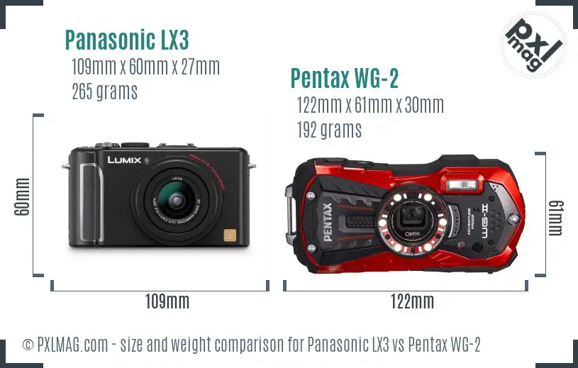 Panasonic LX3 vs Pentax WG-2 size comparison