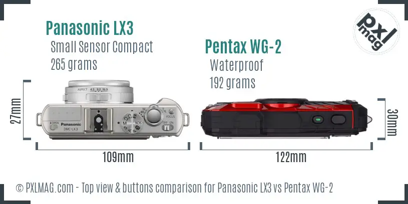 Panasonic LX3 vs Pentax WG-2 top view buttons comparison