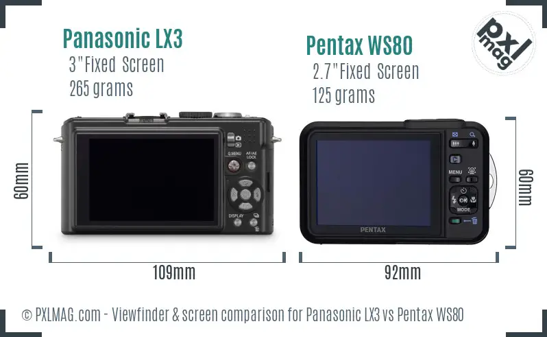 Panasonic LX3 vs Pentax WS80 Screen and Viewfinder comparison