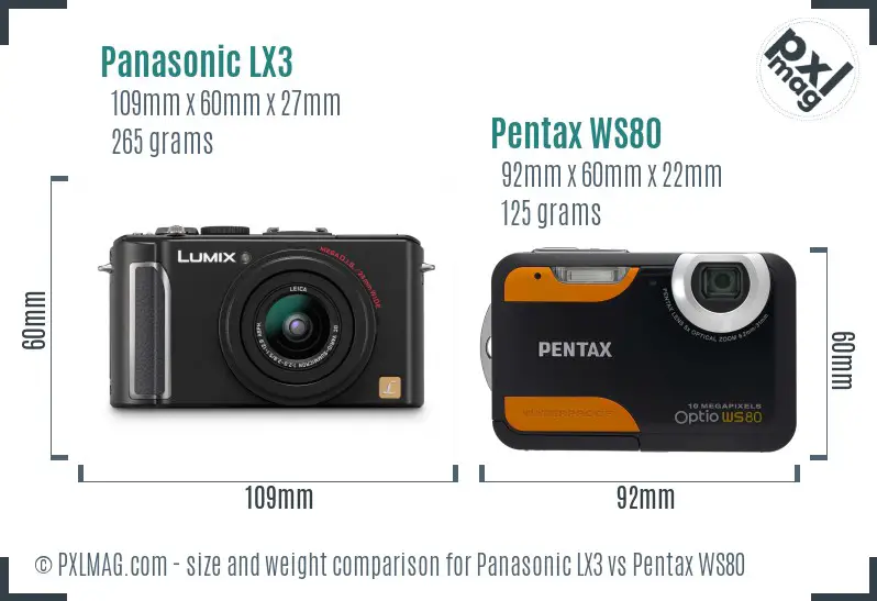 Panasonic LX3 vs Pentax WS80 size comparison