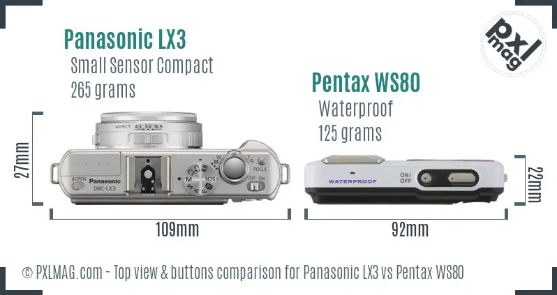 Panasonic LX3 vs Pentax WS80 top view buttons comparison