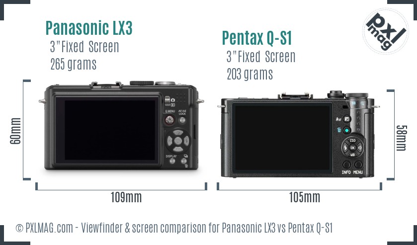 Panasonic LX3 vs Pentax Q-S1 Screen and Viewfinder comparison