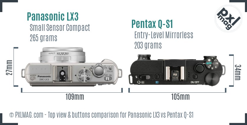 Panasonic LX3 vs Pentax Q-S1 top view buttons comparison