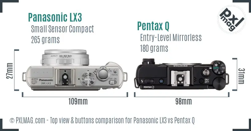 Panasonic LX3 vs Pentax Q top view buttons comparison