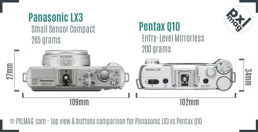 Panasonic LX3 vs Pentax Q10 top view buttons comparison