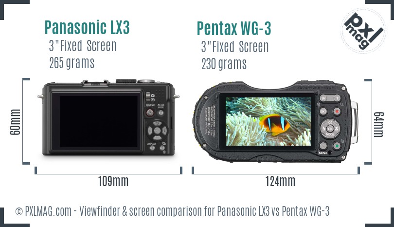 Panasonic LX3 vs Pentax WG-3 Screen and Viewfinder comparison