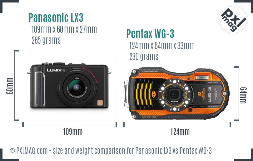 Panasonic LX3 vs Pentax WG-3 size comparison Panasonic LX3 vs Pentax WG-3 size comparison
