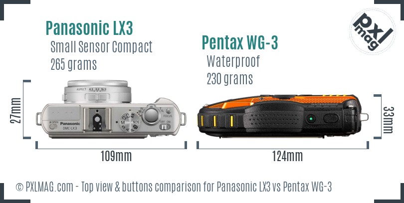 Panasonic LX3 vs Pentax WG-3 top view buttons comparison