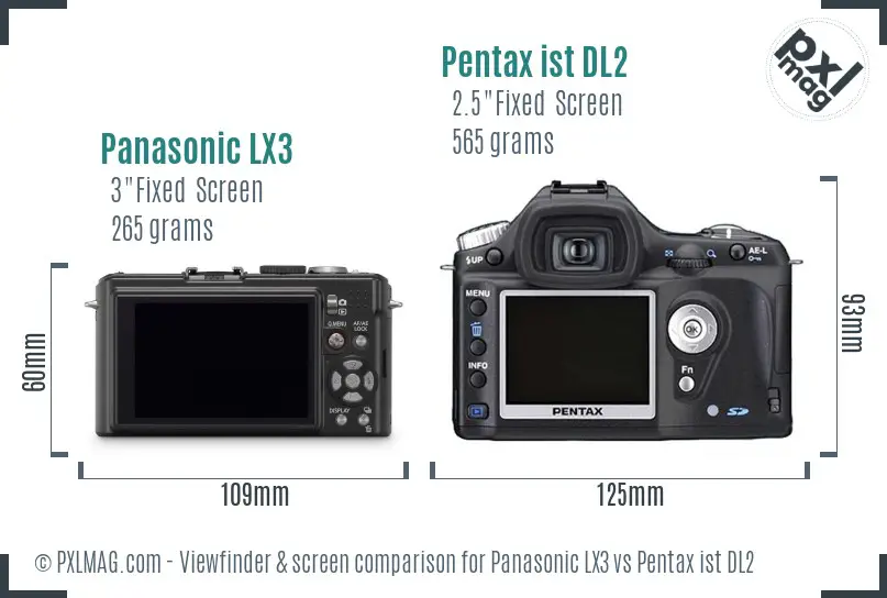 Panasonic LX3 vs Pentax ist DL2 Screen and Viewfinder comparison