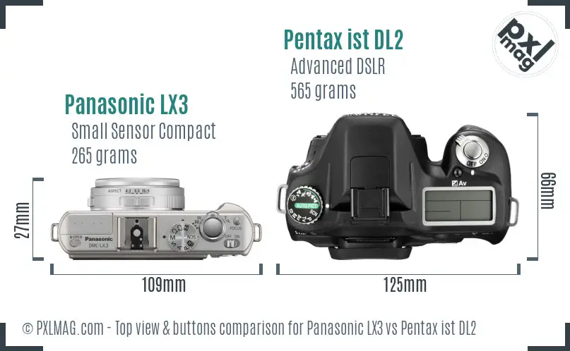 Panasonic LX3 vs Pentax ist DL2 top view buttons comparison