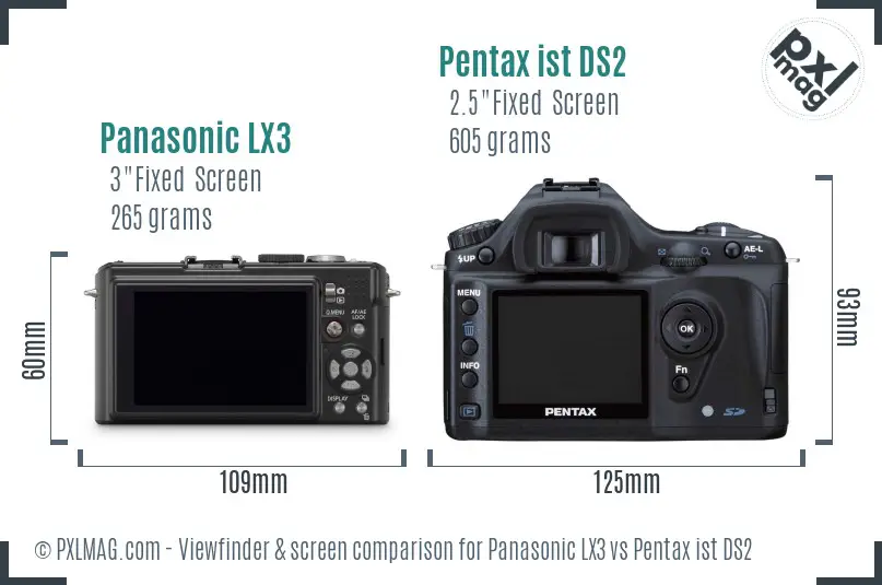Panasonic LX3 vs Pentax ist DS2 Screen and Viewfinder comparison
