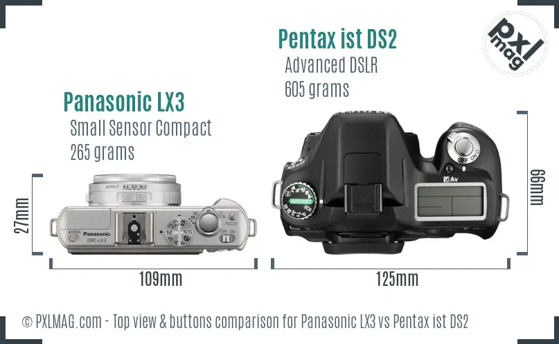 Panasonic LX3 vs Pentax ist DS2 top view buttons comparison