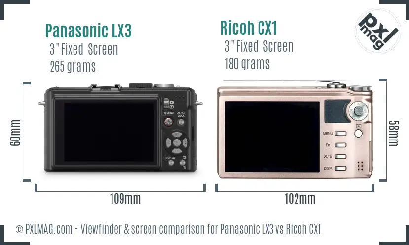 Panasonic LX3 vs Ricoh CX1 Screen and Viewfinder comparison