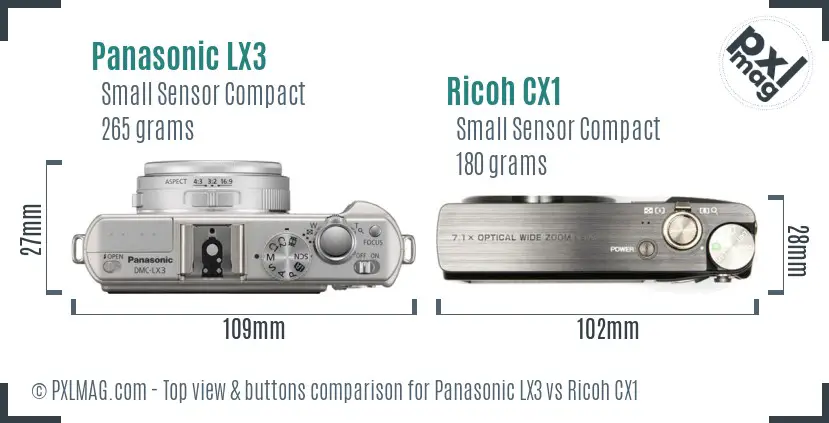 Panasonic LX3 vs Ricoh CX1 top view buttons comparison