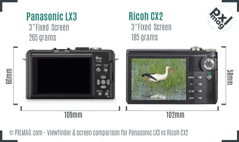 Panasonic LX3 vs Ricoh CX2 Screen and Viewfinder comparison