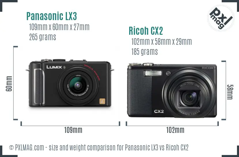 Panasonic LX3 vs Ricoh CX2 size comparison