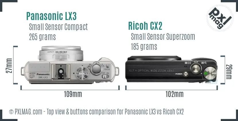 Panasonic LX3 vs Ricoh CX2 top view buttons comparison