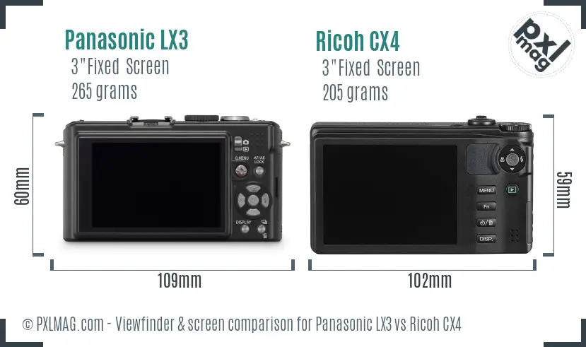 Panasonic LX3 vs Ricoh CX4 Screen and Viewfinder comparison