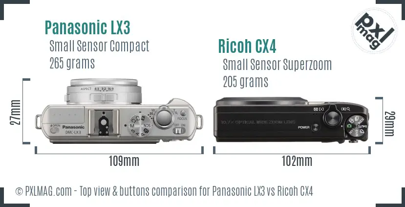 Panasonic LX3 vs Ricoh CX4 top view buttons comparison