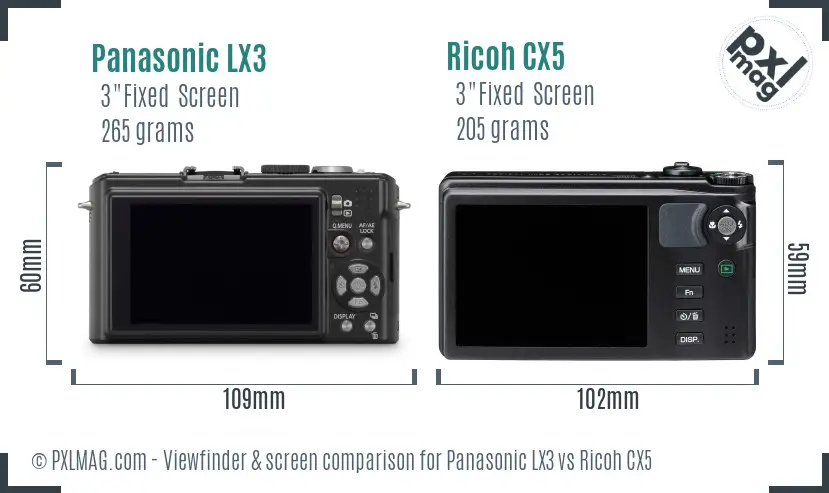 Panasonic LX3 vs Ricoh CX5 Screen and Viewfinder comparison