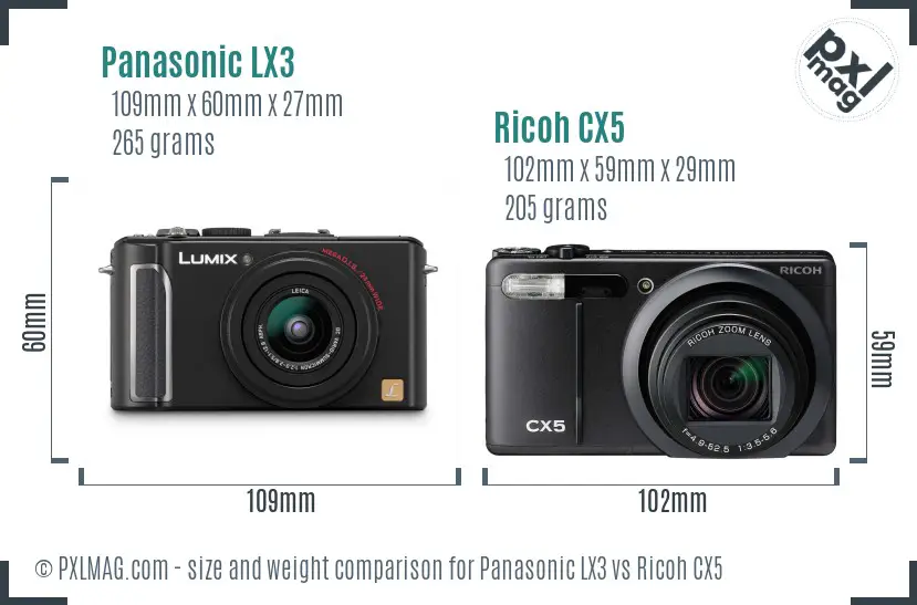 Panasonic LX3 vs Ricoh CX5 size comparison