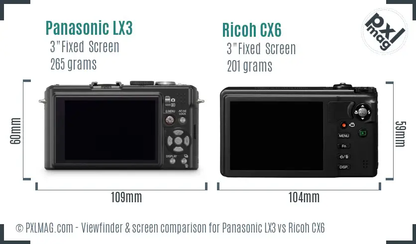 Panasonic LX3 vs Ricoh CX6 Screen and Viewfinder comparison