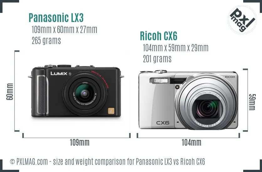 Panasonic LX3 vs Ricoh CX6 size comparison