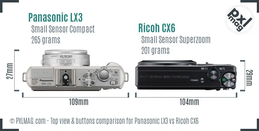 Panasonic LX3 vs Ricoh CX6 top view buttons comparison