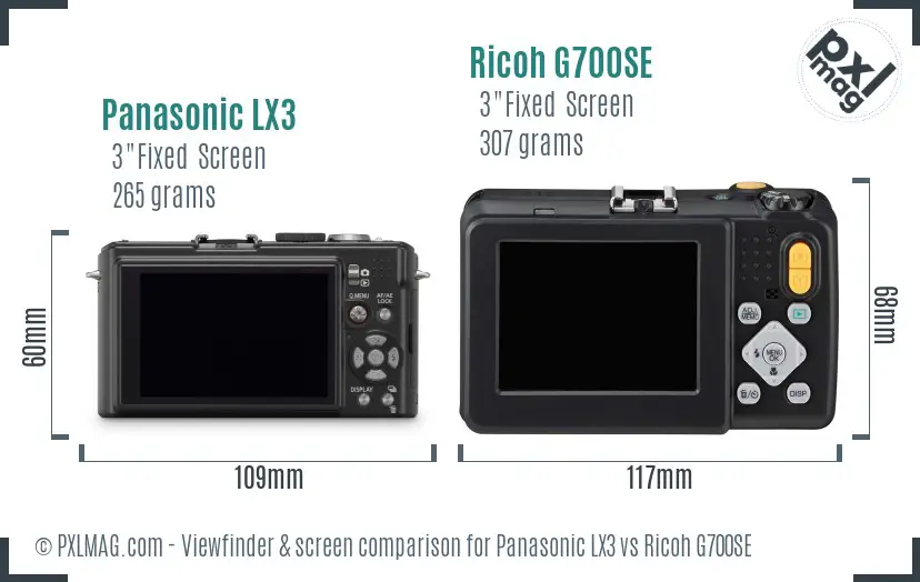 Panasonic LX3 vs Ricoh G700SE Screen and Viewfinder comparison Panasonic LX3 vs Ricoh G700SE Screen and Viewfinder comparison