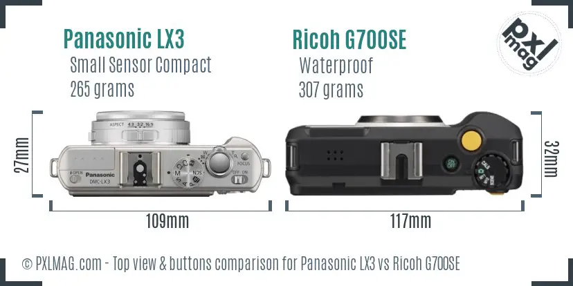 Panasonic LX3 vs Ricoh G700SE top view buttons comparison Panasonic LX3 vs Ricoh G700SE top view buttons comparison