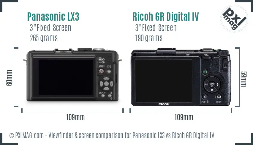 Panasonic LX3 vs Ricoh GR Digital IV Screen and Viewfinder comparison