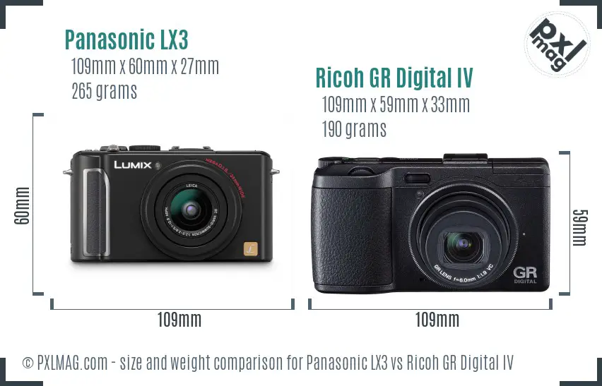 Panasonic LX3 vs Ricoh GR Digital IV size comparison