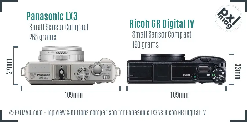 Panasonic LX3 vs Ricoh GR Digital IV top view buttons comparison