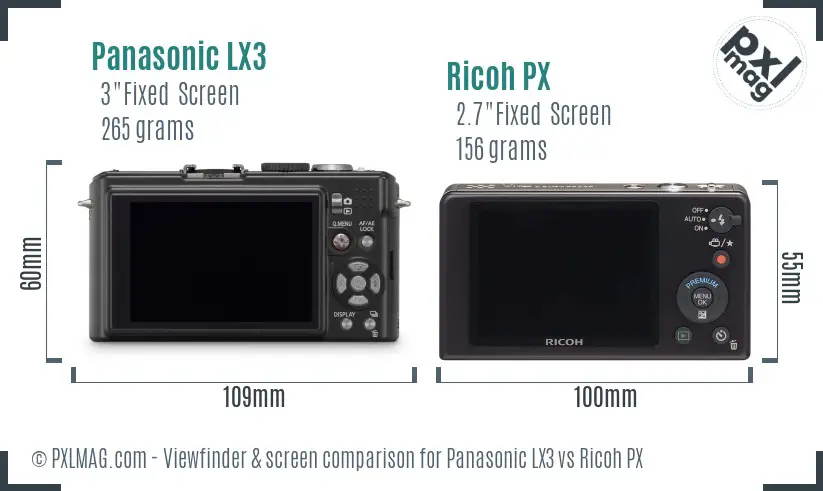 Panasonic LX3 vs Ricoh PX Screen and Viewfinder comparison Panasonic LX3 vs Ricoh PX Screen and Viewfinder comparison