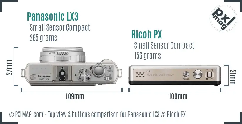 Panasonic LX3 vs Ricoh PX top view buttons comparison Panasonic LX3 vs Ricoh PX top view buttons comparison