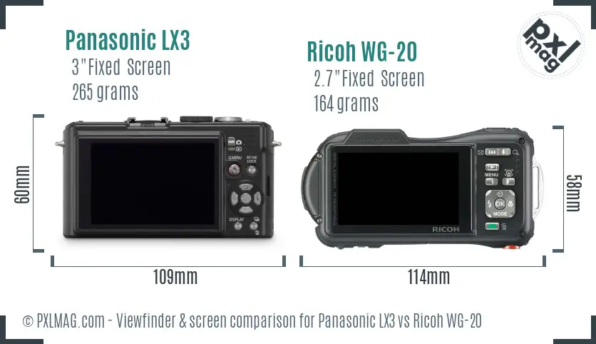 Panasonic LX3 vs Ricoh WG-20 Screen and Viewfinder comparison