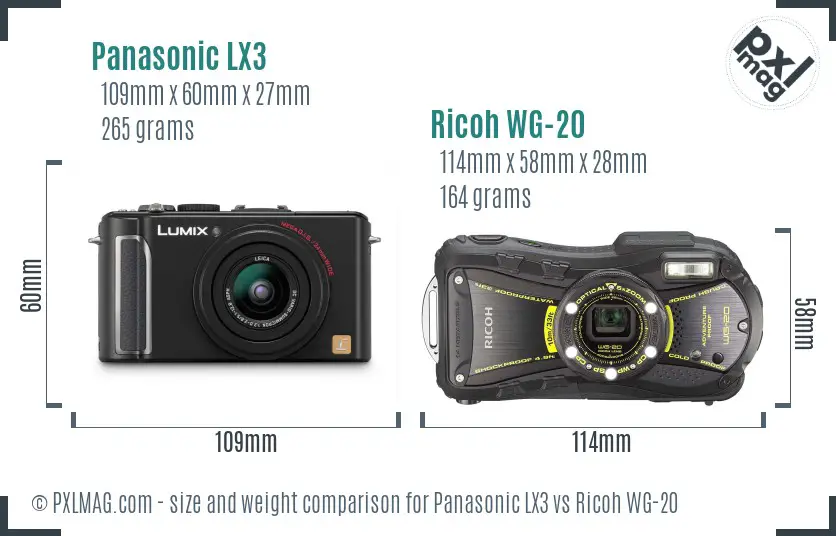 Panasonic LX3 vs Ricoh WG-20 size comparison Panasonic LX3 vs Ricoh WG-20 size comparison