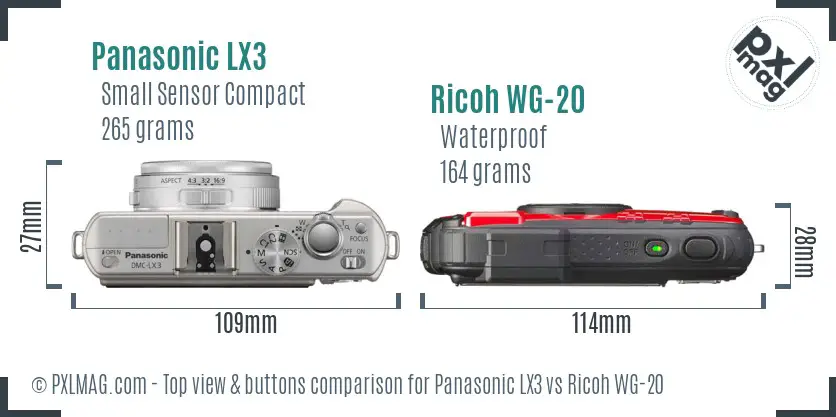 Panasonic LX3 vs Ricoh WG-20 top view buttons comparison