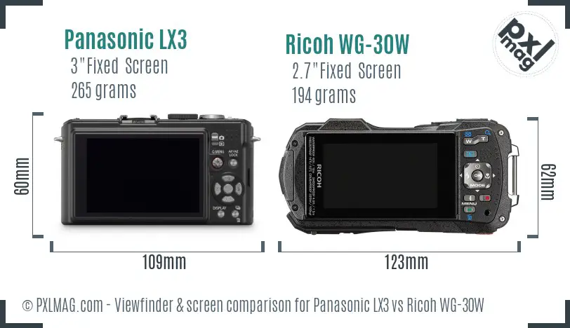 Panasonic LX3 vs Ricoh WG-30W Screen and Viewfinder comparison