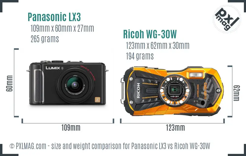 Panasonic LX3 vs Ricoh WG-30W size comparison