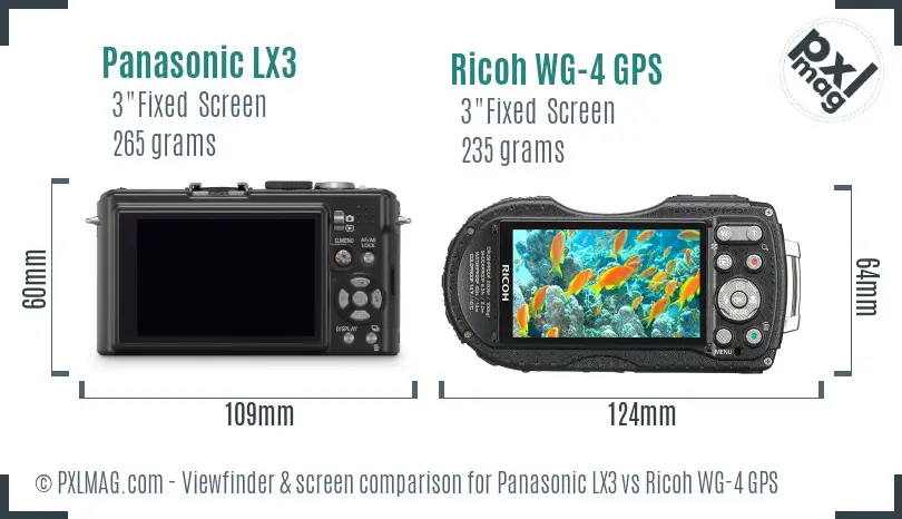 Panasonic LX3 vs Ricoh WG-4 GPS Screen and Viewfinder comparison
