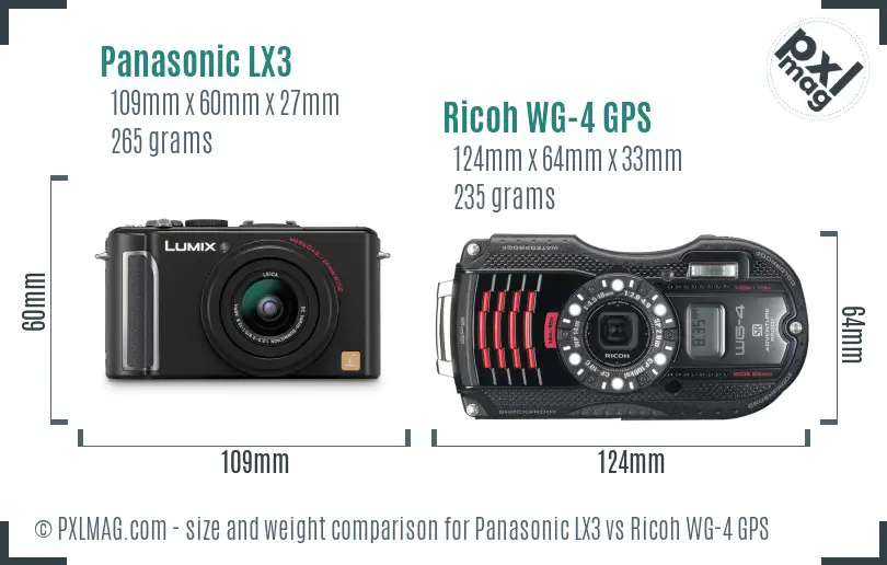 Panasonic LX3 vs Ricoh WG-4 GPS size comparison