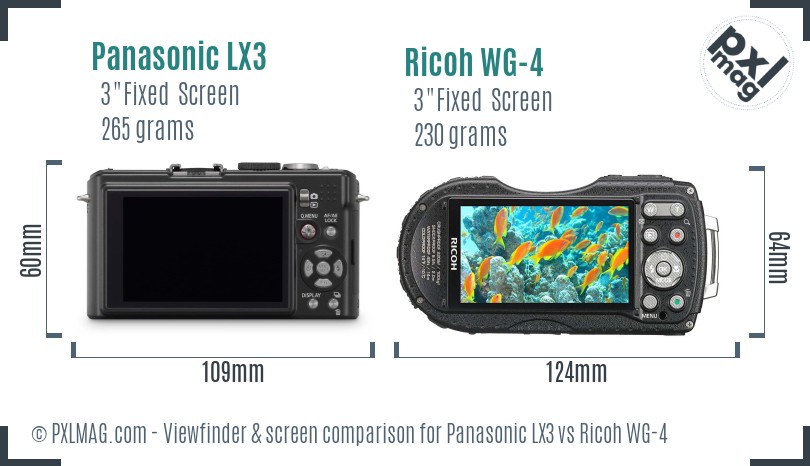 Panasonic LX3 vs Ricoh WG-4 Screen and Viewfinder comparison