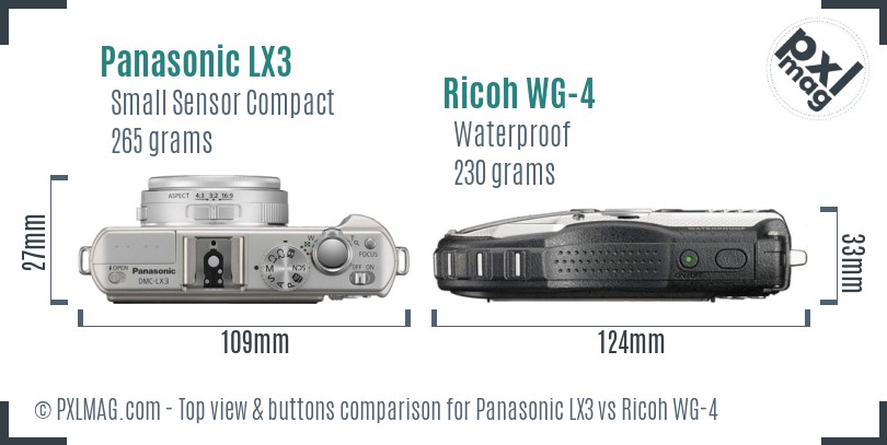 Panasonic LX3 vs Ricoh WG-4 top view buttons comparison