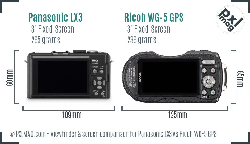 Panasonic LX3 vs Ricoh WG-5 GPS Screen and Viewfinder comparison