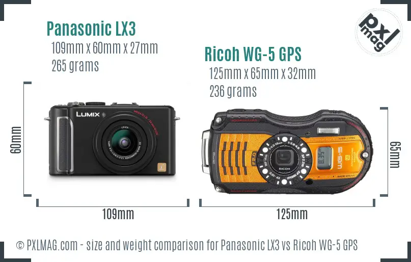 Panasonic LX3 vs Ricoh WG-5 GPS size comparison