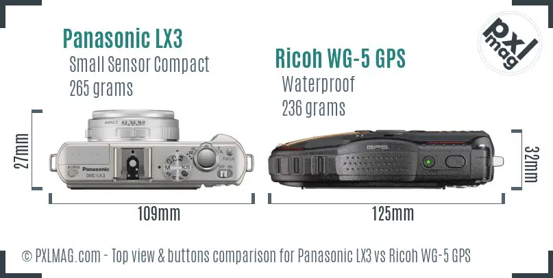 Panasonic LX3 vs Ricoh WG-5 GPS top view buttons comparison